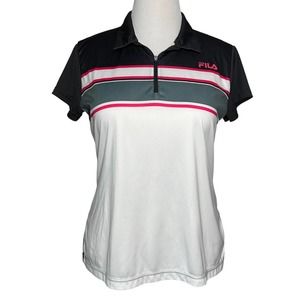Fila Golf Womens Polo Shirt Large Gray White Pink Activewear Knit Sport Top